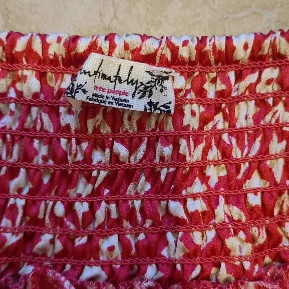 Free People Red Floral Slip Dress Mini Cherry Print Spaghetti Strap Size Large - Picture 9 of 12